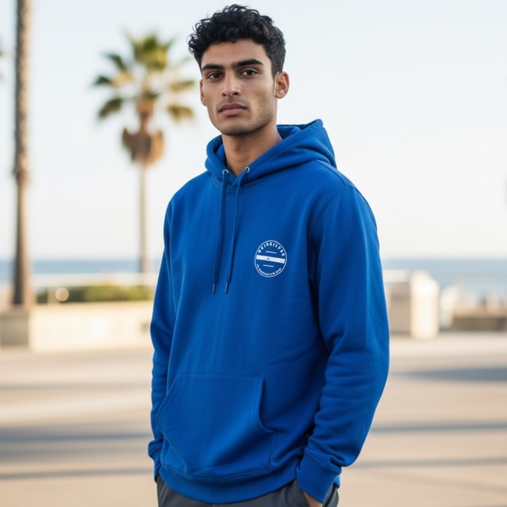 Quiksilver Sweatshirt Blue Hoodie w/ Logo kangaroo Pocket in Size M NWT